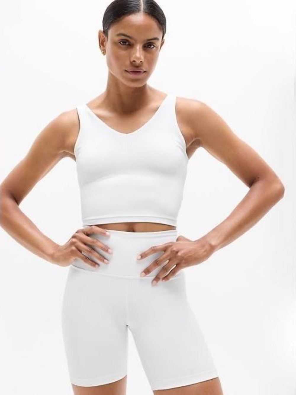 Athleta Transcend  V Neck Crop Sports Bra A-C Cup in White | Size XSmall